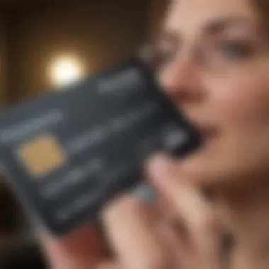 User interacting with a credit card, highlighting weight perception