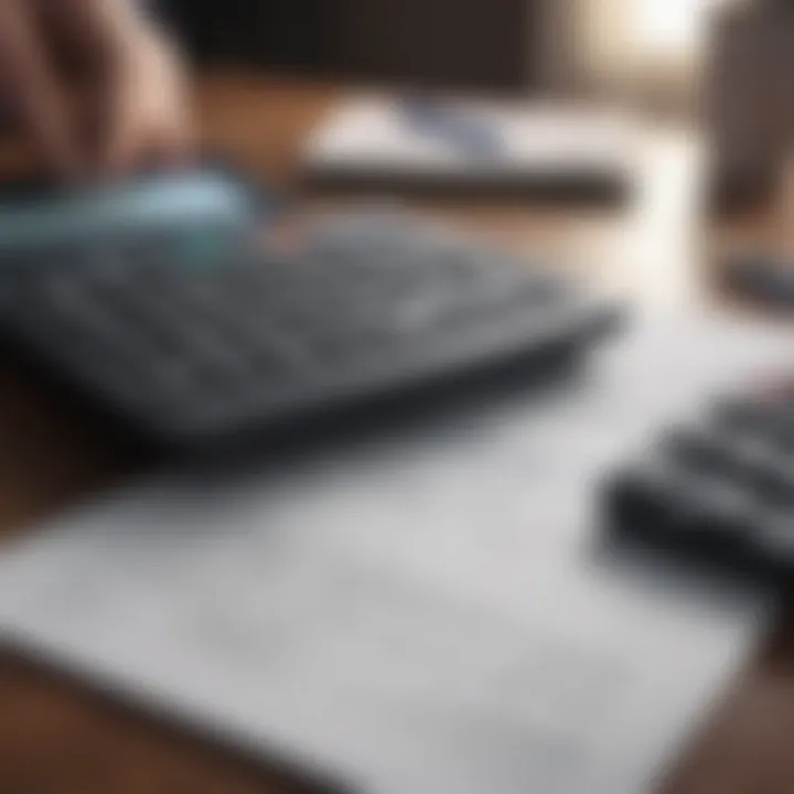 A person analyzing financial documents with a calculator.