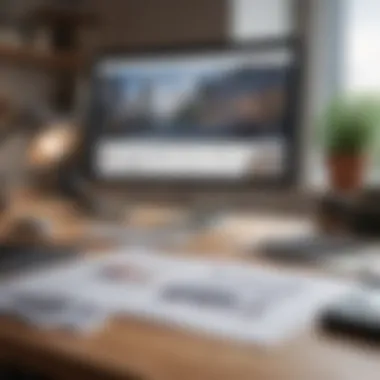 A professional workspace of a financial planner with documents and a computer