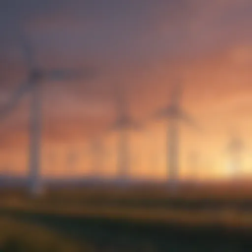 Illustration depicting wind turbines against a vibrant sunset