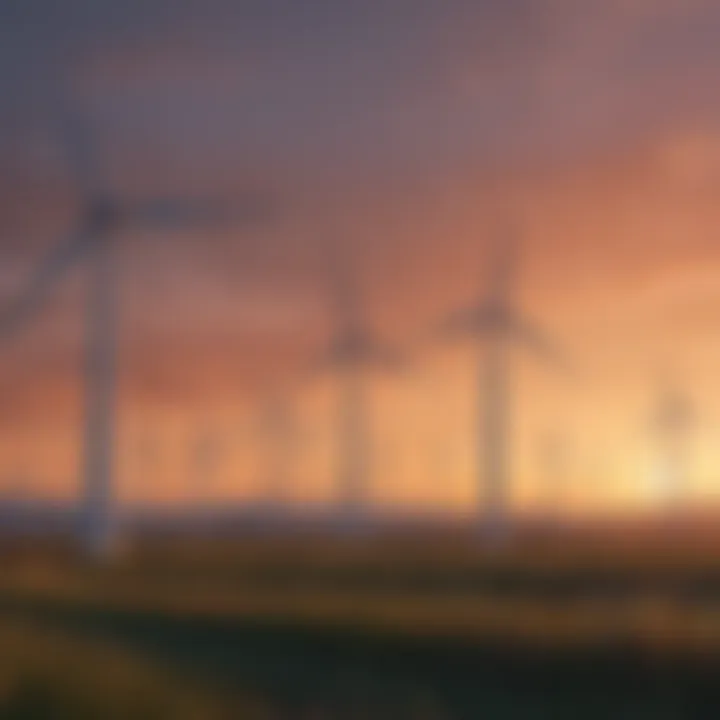 Illustration depicting wind turbines against a vibrant sunset